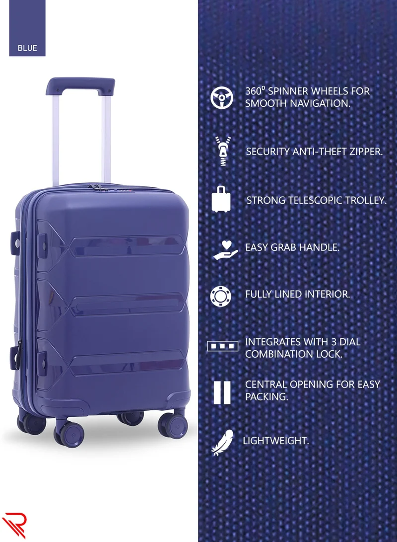ريفلكشين Reflection Platinum PP Suitcase, Durable, Lightweight Hardshell, Telescopic Handle,  Expandable Vertical Travel Luggage Trolley with 8 Quiet 360° Wheels and TSA Lock (3 Pcs Set -20",24" & 28"), Blue