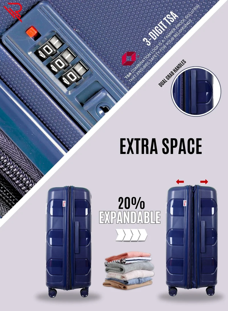 Reflection Reflection Platinum PP Suitcase, Durable, Lightweight Hardshell, Telescopic Handle,  Expandable Vertical Travel Luggage Trolley with 8 Quiet 360° Wheels and TSA Lock (3 Pcs Set -20",24" & 28"), Blue