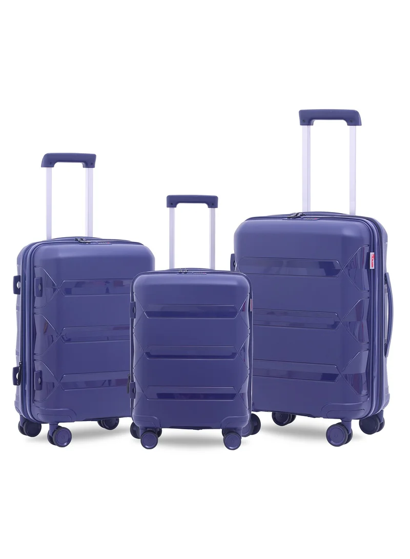 ريفلكشين Reflection Platinum PP Suitcase, Durable, Lightweight Hardshell, Telescopic Handle,  Expandable Vertical Travel Luggage Trolley with 8 Quiet 360° Wheels and TSA Lock (3 Pcs Set -20",24" & 28"), Blue