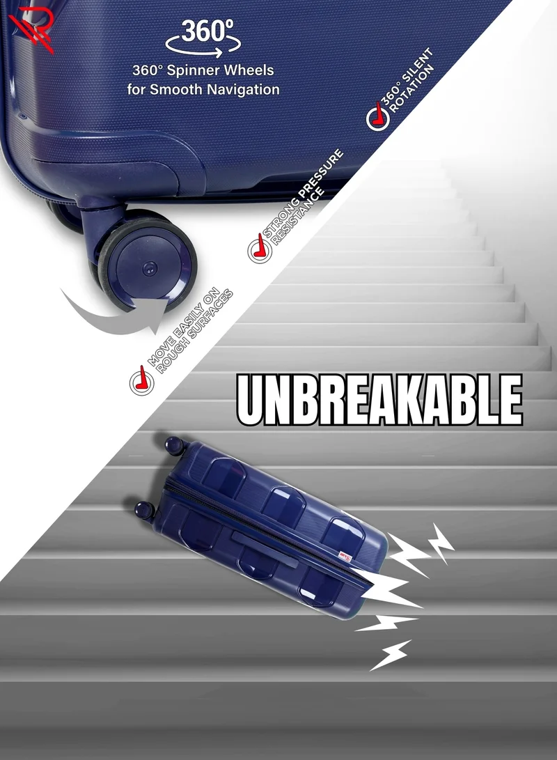 Reflection Reflection Platinum PP Suitcase, Durable, Lightweight Hardshell, Telescopic Handle,  Expandable Vertical Travel Luggage Trolley with 8 Quiet 360° Wheels and TSA Lock (3 Pcs Set -20",24" & 28"), Blue