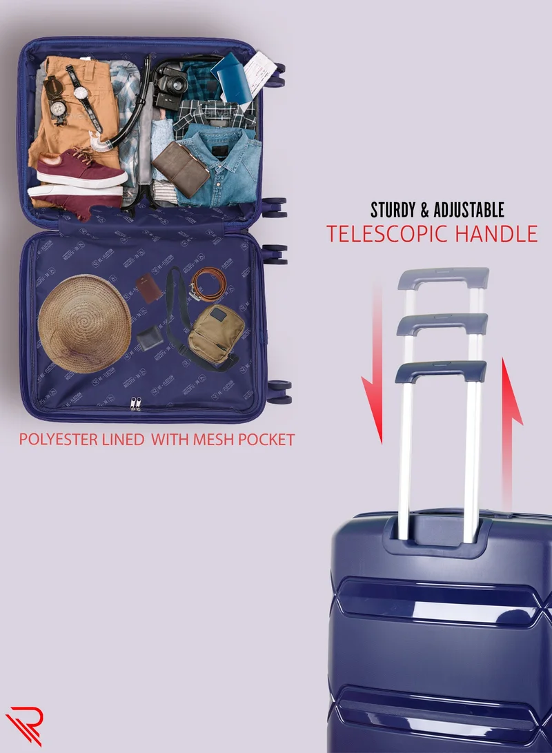 Reflection Reflection Platinum PP Suitcase, Durable, Lightweight Hardshell, Telescopic Handle,  Expandable Vertical Travel Luggage Trolley with 8 Quiet 360° Wheels and TSA Lock (3 Pcs Set -20",24" & 28"), Blue