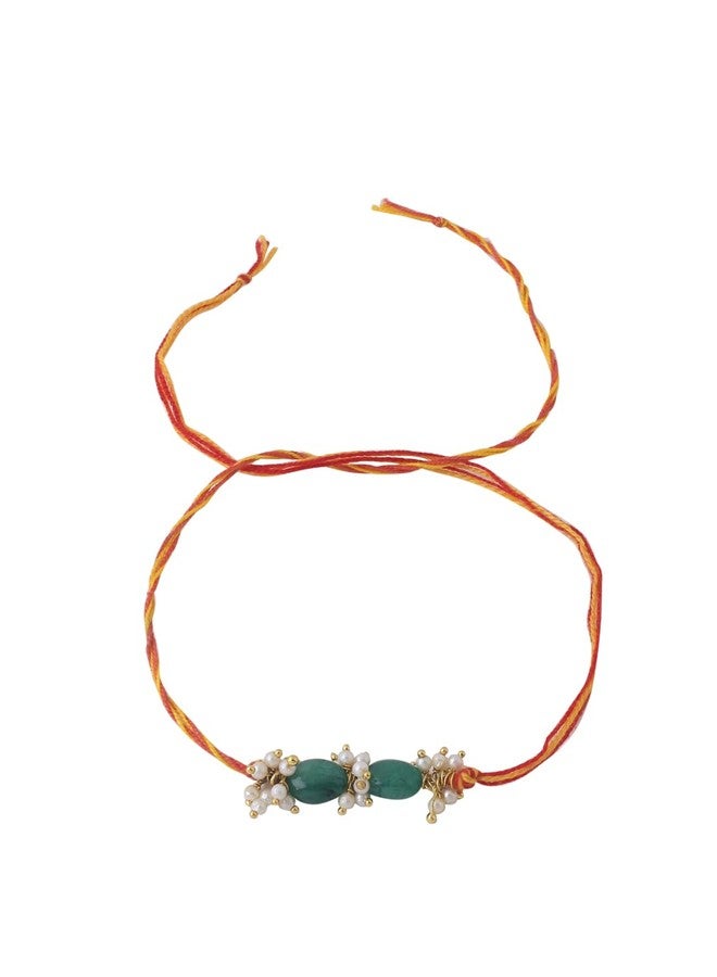 RDK Tradtional Handmade Byrl (Gemstone) stone Rakhi (राखी)/Kalwa/Dora Rakhi For Bro/Brother/Bhai/Bhaiya/Dada (Bracelet) For Raksha Bandhan (Byerl Stone) - Image 3