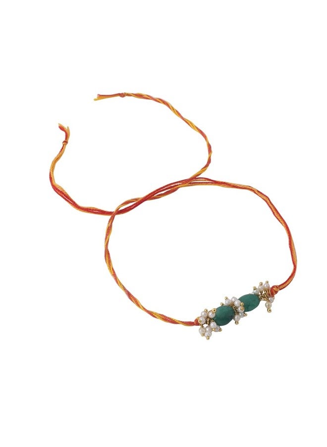 RDK Tradtional Handmade Byrl (Gemstone) stone Rakhi (राखी)/Kalwa/Dora Rakhi For Bro/Brother/Bhai/Bhaiya/Dada (Bracelet) For Raksha Bandhan (Byerl Stone) - Image 2
