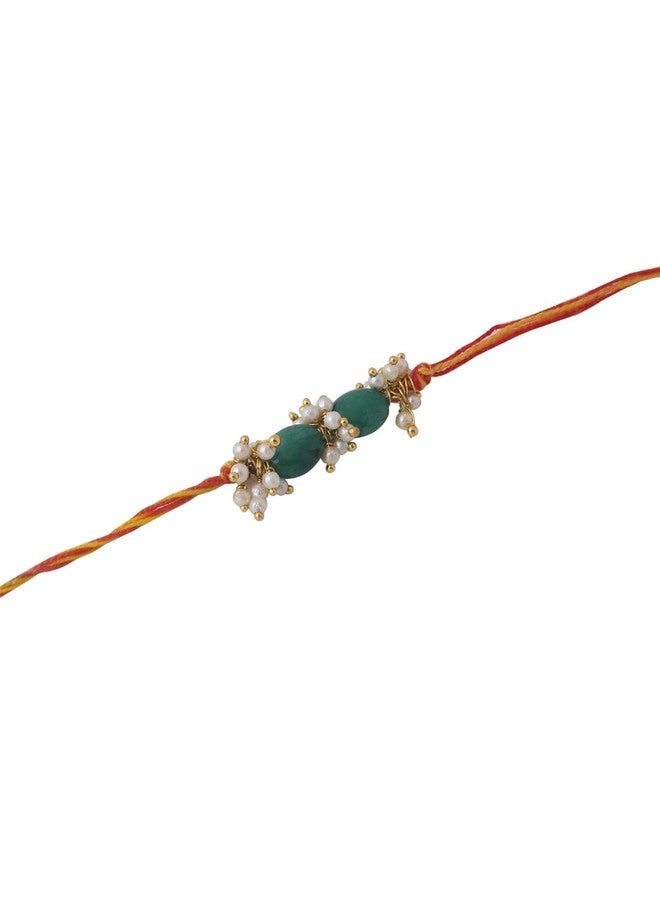 RDK Tradtional Handmade Byrl (Gemstone) stone Rakhi (राखी)/Kalwa/Dora Rakhi For Bro/Brother/Bhai/Bhaiya/Dada (Bracelet) For Raksha Bandhan (Byerl Stone) - Image 1