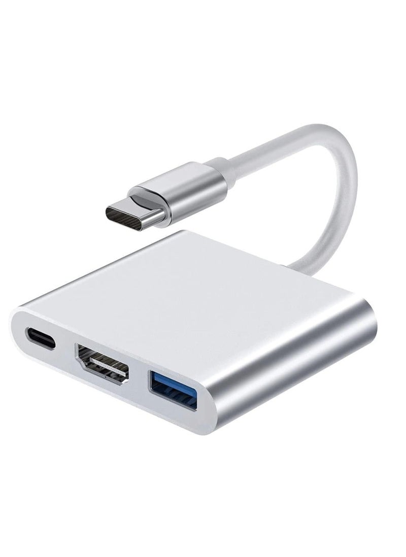 ماركة غير محددة 3 in 1 HDMI to USB C Multiport Adapter Type C to AV Cable VGA Adapters Digital Display Port 4K TV Splitter Screen Splitter by Nalacal Silver  - Image 1