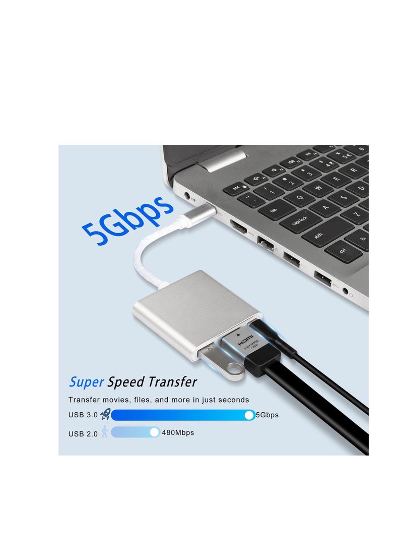 ماركة غير محددة 3 in 1 HDMI to USB C Multiport Adapter Type C to AV Cable VGA Adapters Digital Display Port 4K TV Splitter Screen Splitter by Nalacal Silver  - Image 3
