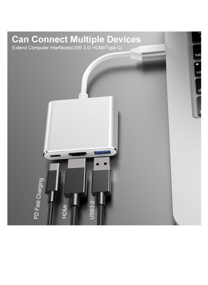 ماركة غير محددة 3 in 1 HDMI to USB C Multiport Adapter Type C to AV Cable VGA Adapters Digital Display Port 4K TV Splitter Screen Splitter by Nalacal Silver  - Image 4