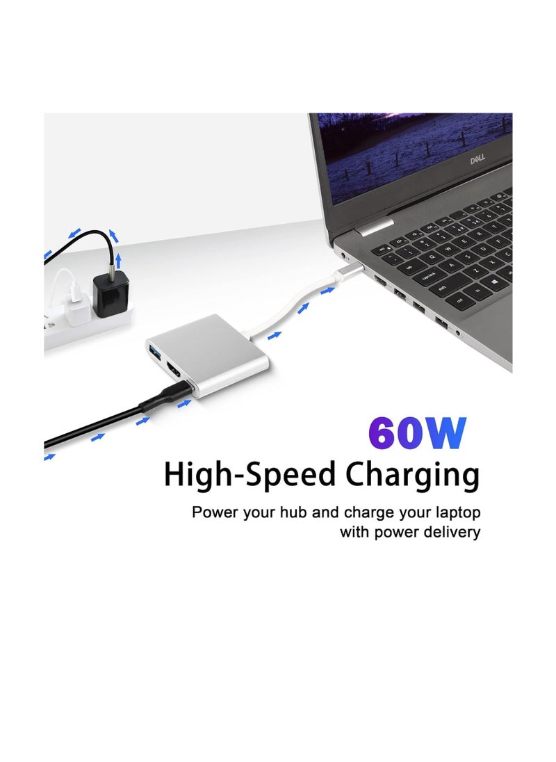 ماركة غير محددة 3 in 1 HDMI to USB C Multiport Adapter Type C to AV Cable VGA Adapters Digital Display Port 4K TV Splitter Screen Splitter by Nalacal Silver  - Image 5