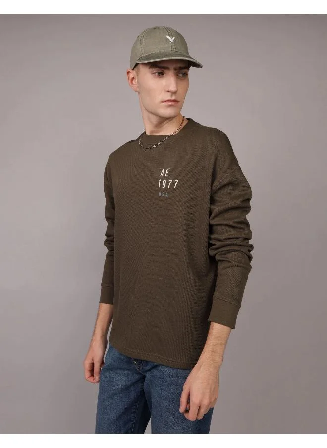 امريكان ايجل AE Oversized Long-Sleeve Elevated Logo Graphic Thermal T-Shirt