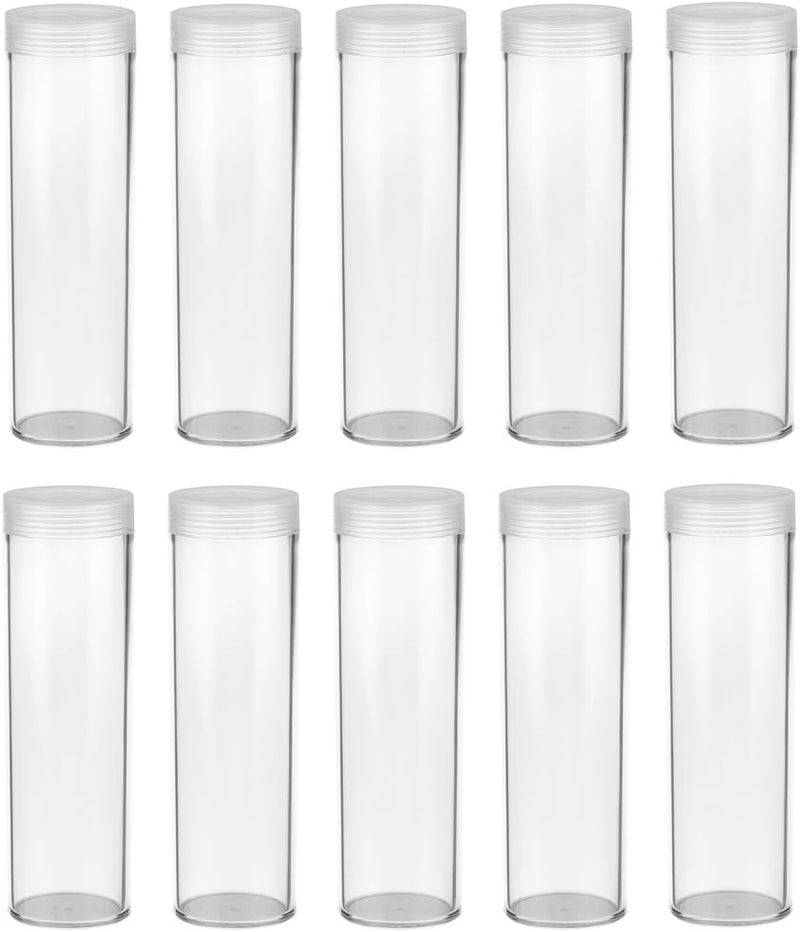 klarako 10Pcs 32mm Plastic Portable Tube Holder Clear Round Cases Coin Storage Boxes - Image 1