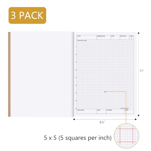suituts 3 Pack Carbonless Chemistry Lab Notebook, 8.5X11 Inch Student Lab notebook with Duplicate/Numbered/Grid Pages, 25 Sets of Pages, Total 75 Sets (Kraft) - Image 2