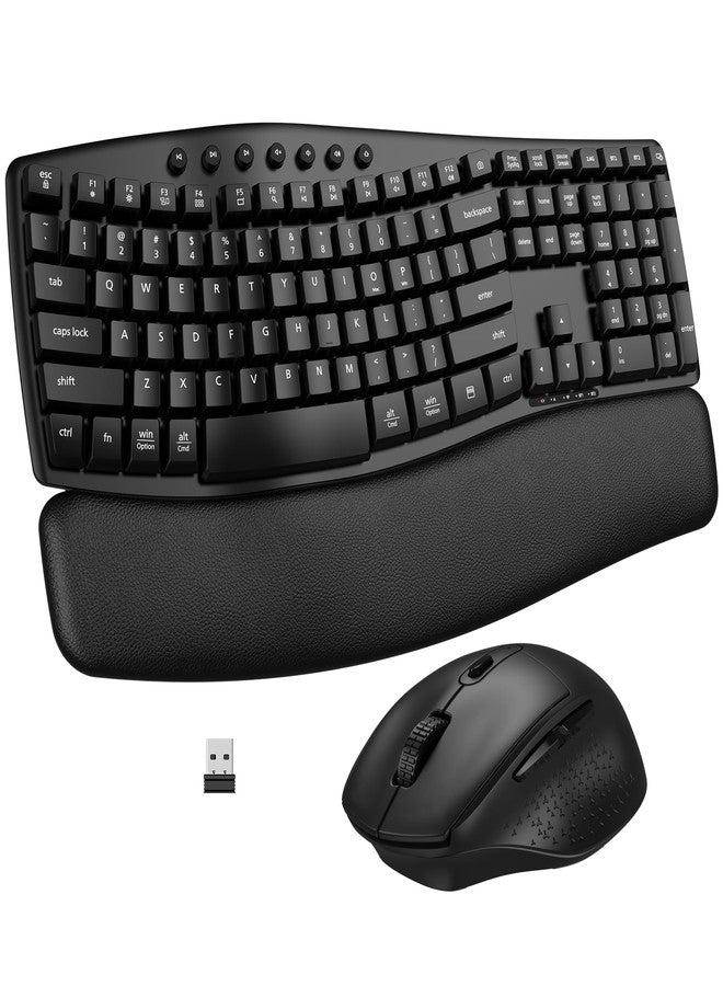 EDJO Ergonomic Wireless Keyboard Mouse Combo, EDJO Bluetooth/2.4G Dual-Mode Connection, Soft Foam Wrist Rest, Silent Typing, Waves Key Design and 3-Level DPI Adjustable Wireless Mouse for Windows, Mac OS - Image 1