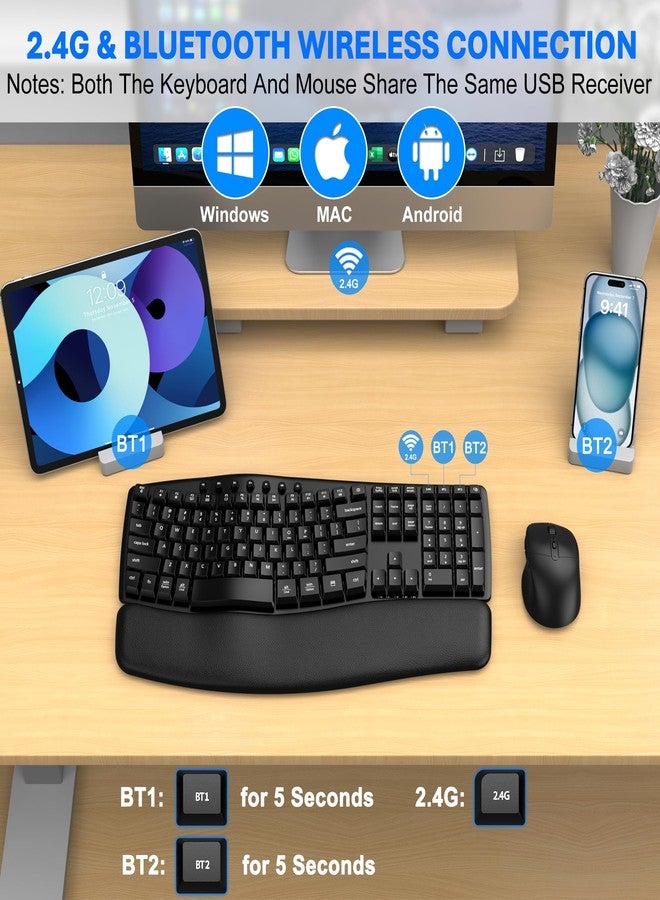EDJO Ergonomic Wireless Keyboard Mouse Combo, EDJO Bluetooth/2.4G Dual-Mode Connection, Soft Foam Wrist Rest, Silent Typing, Waves Key Design and 3-Level DPI Adjustable Wireless Mouse for Windows, Mac OS - Image 4