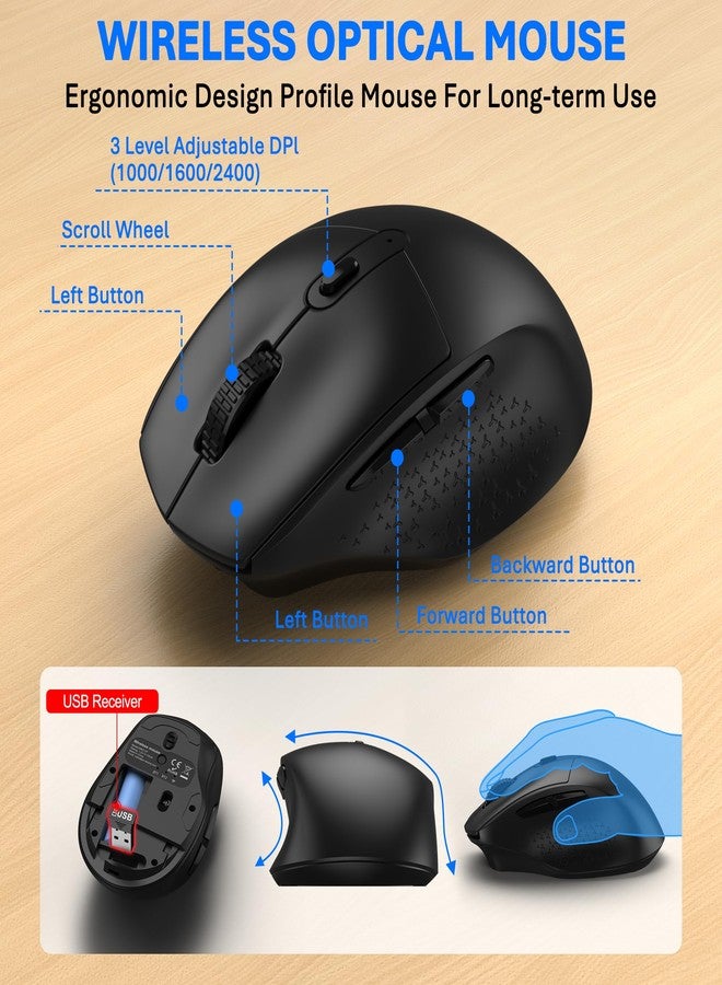 EDJO Ergonomic Wireless Keyboard Mouse Combo, EDJO Bluetooth/2.4G Dual-Mode Connection, Soft Foam Wrist Rest, Silent Typing, Waves Key Design and 3-Level DPI Adjustable Wireless Mouse for Windows, Mac OS - Image 5