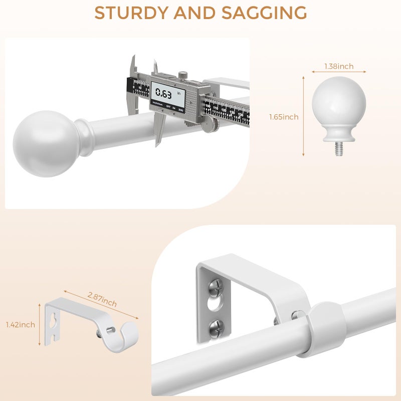 JRZOO White Curtain Rod for Windows 18-45 Inch, 5/8 Inch Small Window Treatment Rods, Short Adjustable Splicing Drapery pole, White - Image 5