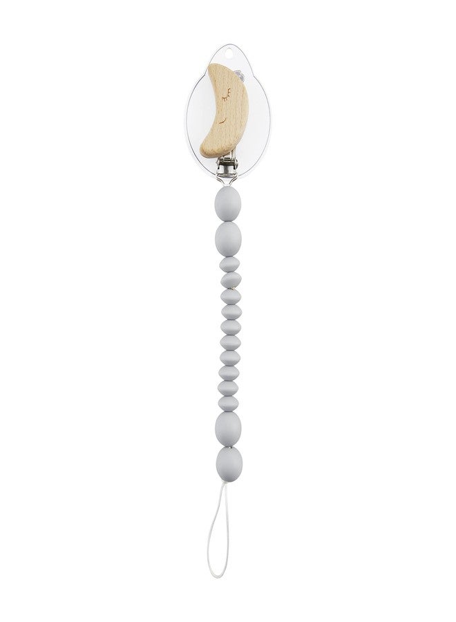 Mud Pie Gray Moon Wood & Silicone Baby Pacifier Clip - Image 1
