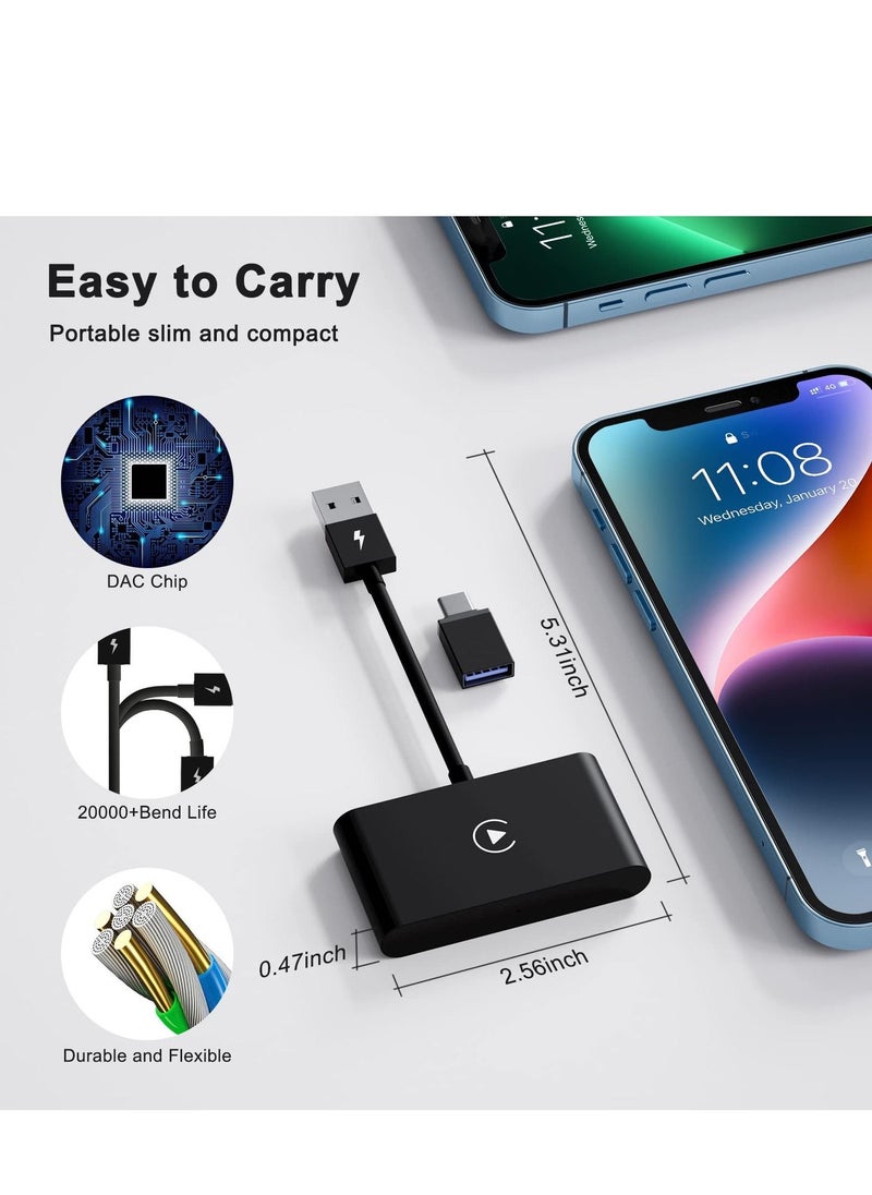 Generic - Wireless CarPlay Adapter for iPhone, Carplay Dongle Converts Factory Cars Wired to Wireless, Bluetooth Adapter, 5Ghz WiFi Auto-Connect Online Update, Support iOS 13+, Black - Image 1