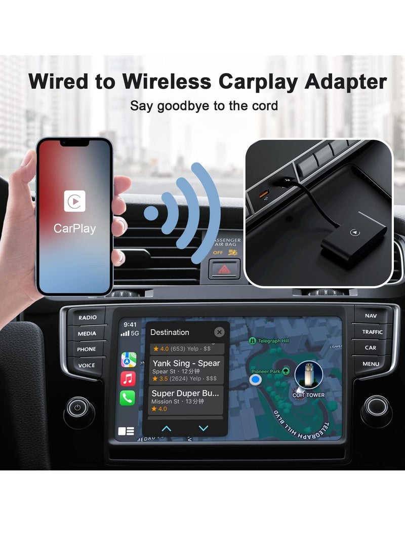 Generic - Wireless CarPlay Adapter for iPhone, Carplay Dongle Converts Factory Cars Wired to Wireless, Bluetooth Adapter, 5Ghz WiFi Auto-Connect Online Update, Support iOS 13+, Black - Image 1