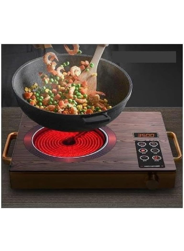 S 288 Infrared Electric Cooker, 3500W, with Digital Display, 11 Levels, Touchscreen, and 2 Heat-Insulated Handles for Pots and Pans - Wood Finish - Image 1