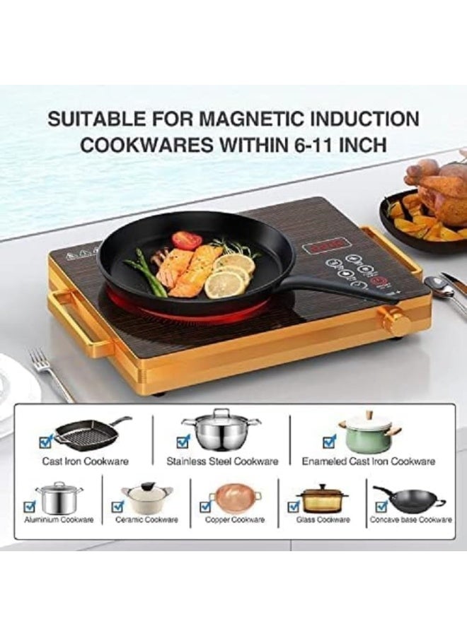 S 288 Infrared Electric Cooker, 3500W, with Digital Display, 11 Levels, Touchscreen, and 2 Heat-Insulated Handles for Pots and Pans - Wood Finish - Image 3