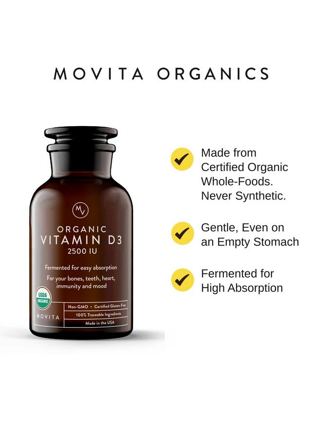 Movita Movita Certified Organic Vitamin D3 2500IU - Supports Energy, Immune Health & Bone Strength - Fermented Whole Foods, Organic, Vegan, Gluten-Free, Non-GMO - 30-Day Supply (Glass Bottle) - Image 3