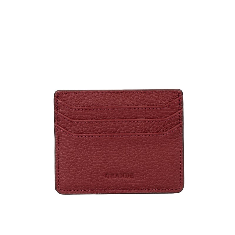 grande 3633 Genuine Leather Card Holder For Women and Men Super Slim Minimalist Small Snap Wallet Burgundy - Image 2