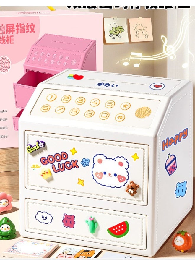 Creamy white luxury double-layer safe piggy bank [simulated fingerprint + password + key + charging] - Image 1