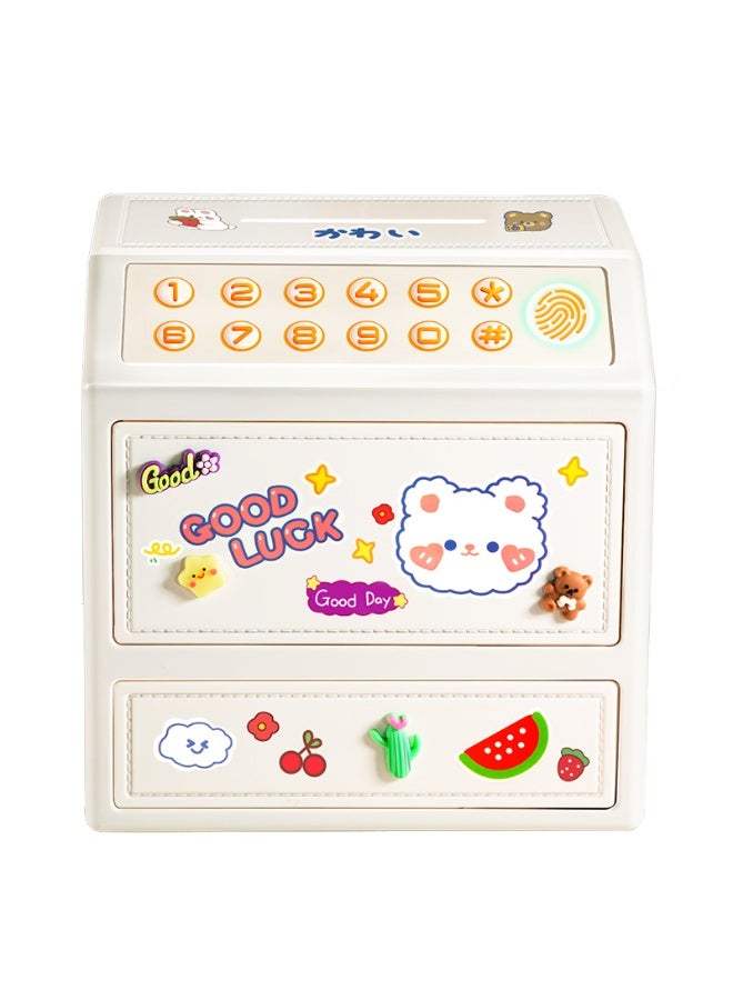 Creamy white luxury double-layer safe piggy bank [simulated fingerprint + password + key + charging] - Image 5