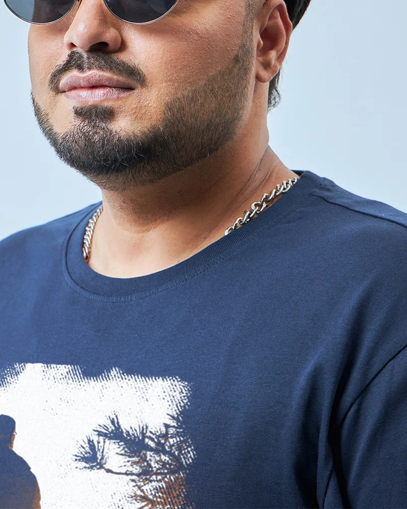 bewakoof  Men's Navy Blue Make Tracks Graphic Printed Plus Size T-shirt for Men | Best Price UAE