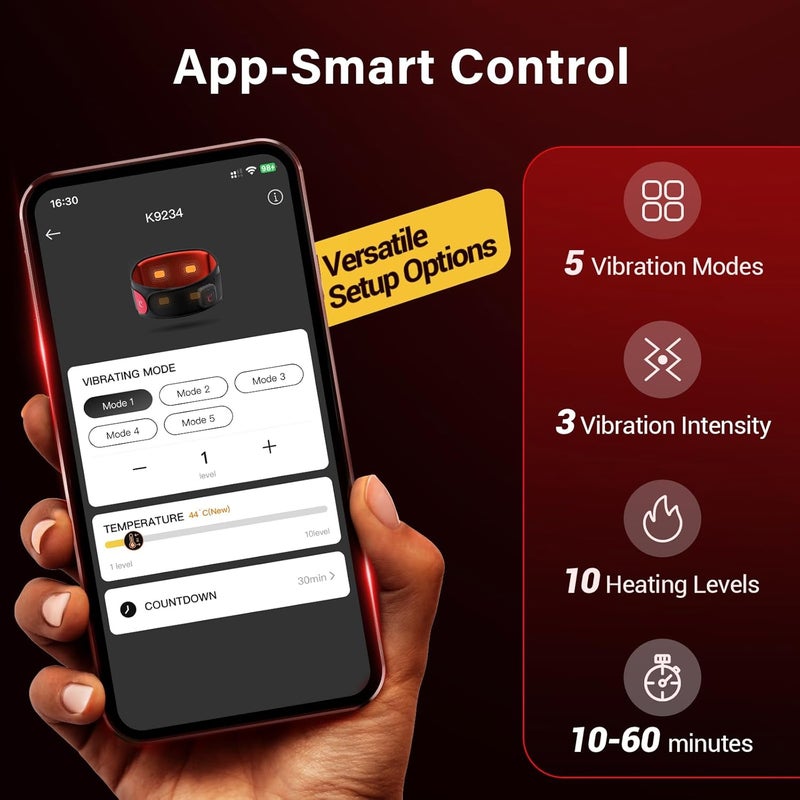 Comfytemp Large Cordless Heating Pad with Massager for Back Pain Relief Portable Back Massager with Heat Button App Control Wireless Lower Back Massager Birthday Gifts for Mom Dad Red - Image 3