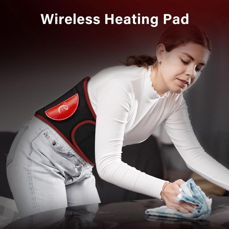 Comfytemp Large Cordless Heating Pad with Massager for Back Pain Relief Portable Back Massager with Heat Button App Control Wireless Lower Back Massager Birthday Gifts for Mom Dad Red - Image 5