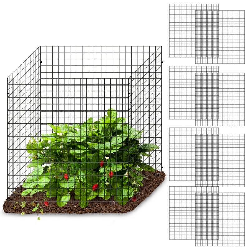 Warmfarm 12 Pics DIY Metal Plant Protectors from Deer, Garden Fencing Animal Barrier Size 11.8 * 11.8 inches, Mesh Plant Cage Chicken Wire Cloche for Plants with Stakes and Nylon Cables (12 Pcs) - Image 1