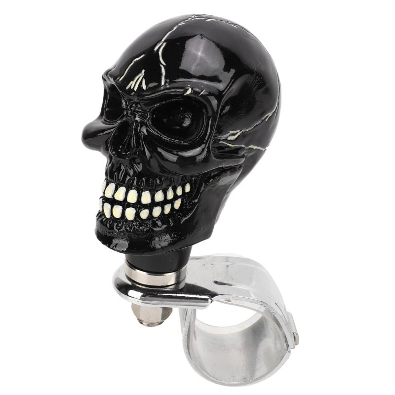 Skull Steering Wheel Knob: Black Metal & Resin - Fade Resistant Wear Proof Smooth Driving Steering Wheel Spinner for Cars Trucks Tractors Boats - Image 1