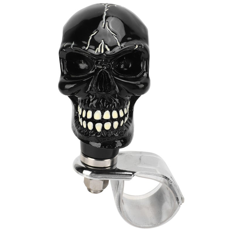 Skull Steering Wheel Knob: Black Metal & Resin - Fade Resistant Wear Proof Smooth Driving Steering Wheel Spinner for Cars Trucks Tractors Boats - Image 2
