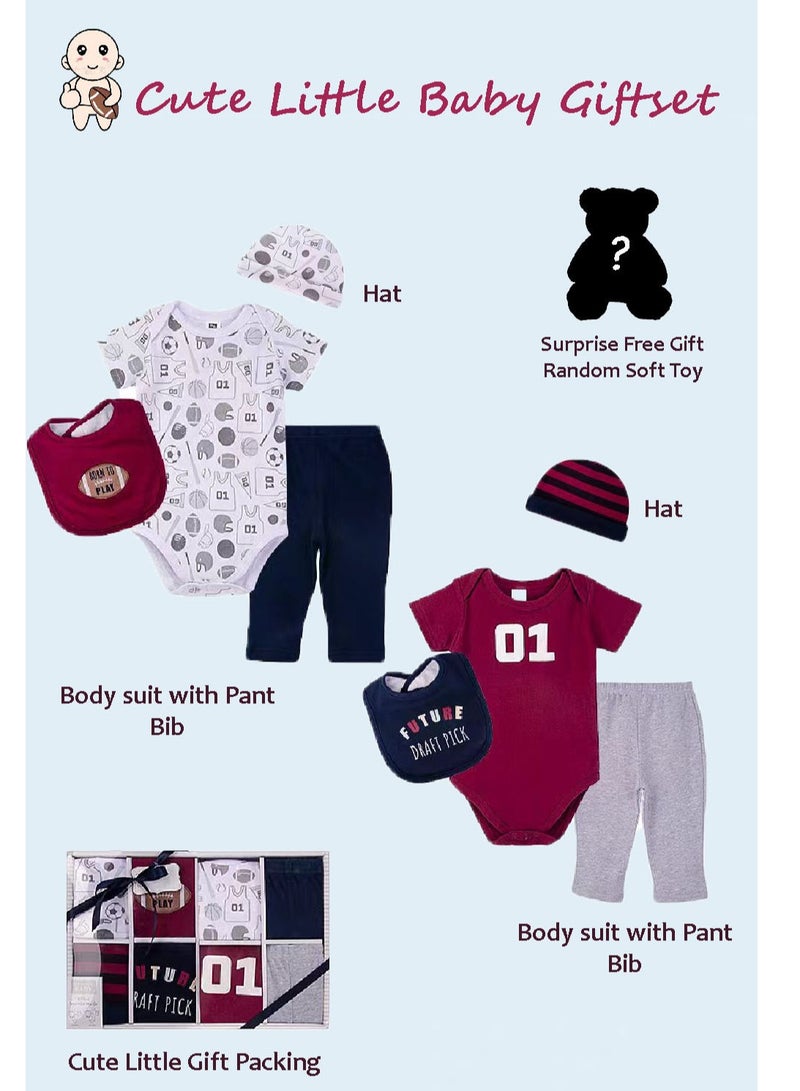 Newborn Baby 8pcs cute giftset with Body suits and Pants for boy and girl 9 in 1 - Image 2