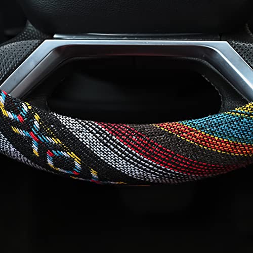 Valleycomfy Cloth Steering Wheel Covers for Women Bohemian Universal 15 inch Baja Blanket Enthic Grey - Image 5