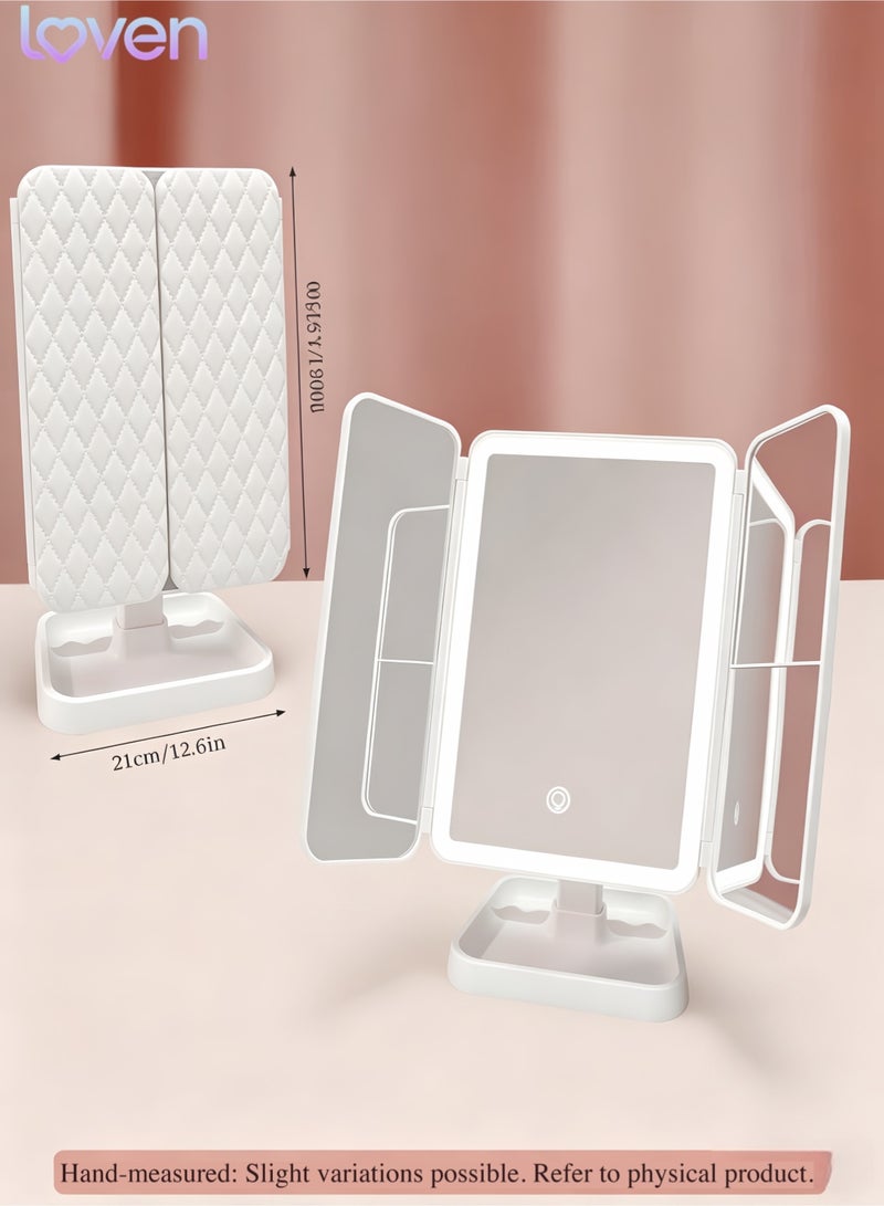 loven LED Tri-Fold Vanity Mirror with Lights, Touch Screen and 3X/2X/1X Magnification with 3 Color & Adjustable Brightness, Portable Rechargeable Makeup Mirror Pro with Lights Dollar for Desk Dorm Travel - Image 2