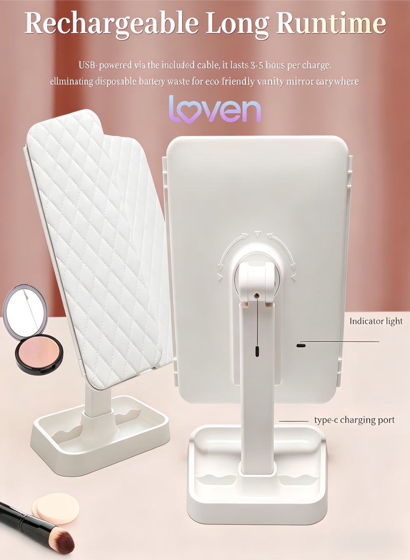 loven LED Tri-Fold Vanity Mirror with Lights, Touch Screen and 3X/2X/1X Magnification with 3 Color & Adjustable Brightness, Portable Rechargeable Makeup Mirror Pro with Lights Dollar for Desk Dorm Travel - Image 5