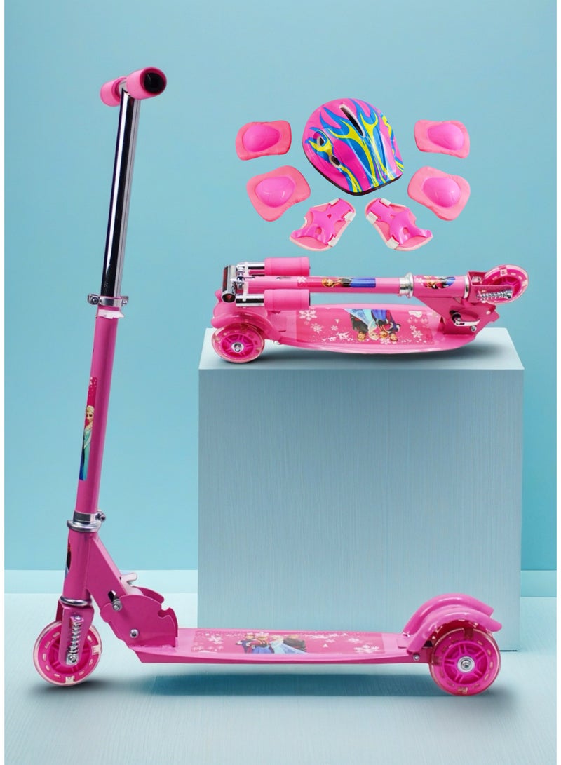 EASY FUTURE Scooters for Kids with Foldable & Height Adjustable Handle Kick Scooter with LED PU Wheels & Rear Brake Kids Scooter for 3 to 8 Years Including Full Protective Gear Set - Image 1