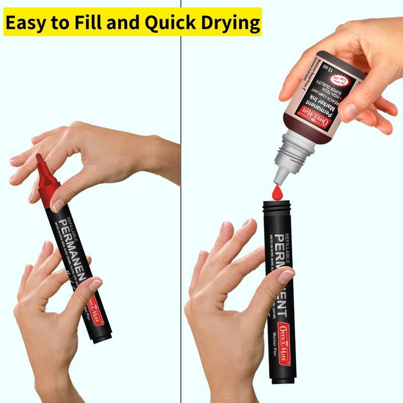 Office Mate Soni OfficeMate 15ml Permanent Marker Refill Ink – Red | Quick-Drying, Long-Lasting & Vibrant Ink | Permanent Marking on Plastic, Wood, Cardboard, Metal & More | Non-Toxic, Eco-Friendly & - Image 4