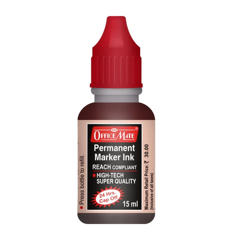 Office Mate Soni OfficeMate 15ml Permanent Marker Refill Ink – Red | Quick-Drying, Long-Lasting & Vibrant Ink | Permanent Marking on Plastic, Wood, Cardboard, Metal & More | Non-Toxic, Eco-Friendly & - Image 2