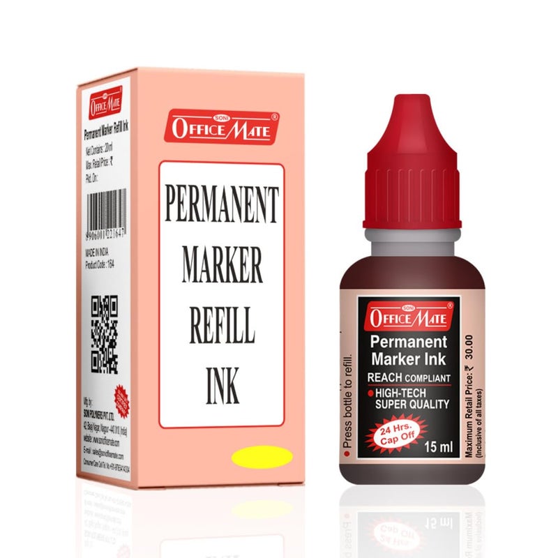 Office Mate Soni OfficeMate 15ml Permanent Marker Refill Ink – Red | Quick-Drying, Long-Lasting & Vibrant Ink | Permanent Marking on Plastic, Wood, Cardboard, Metal & More | Non-Toxic, Eco-Friendly & - Image 1