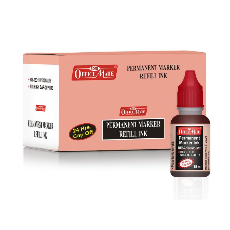 Office Mate Soni OfficeMate 15ml Permanent Marker Refill Ink – Red | Quick-Drying, Long-Lasting & Vibrant Ink | Permanent Marking on Plastic, Wood, Cardboard, Metal & More | Non-Toxic, Eco-Friendly & - Image 3