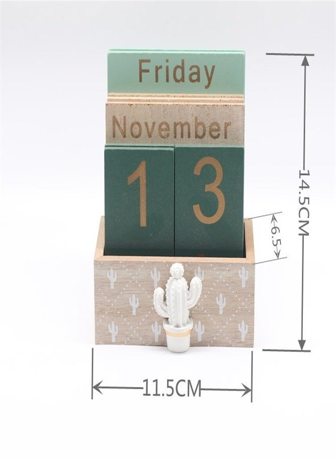 Generic Wooden Calendar Wooden Flip Desk Blocks Calendar Decal Week Month Date Display Home Office Decoration  - Image 2