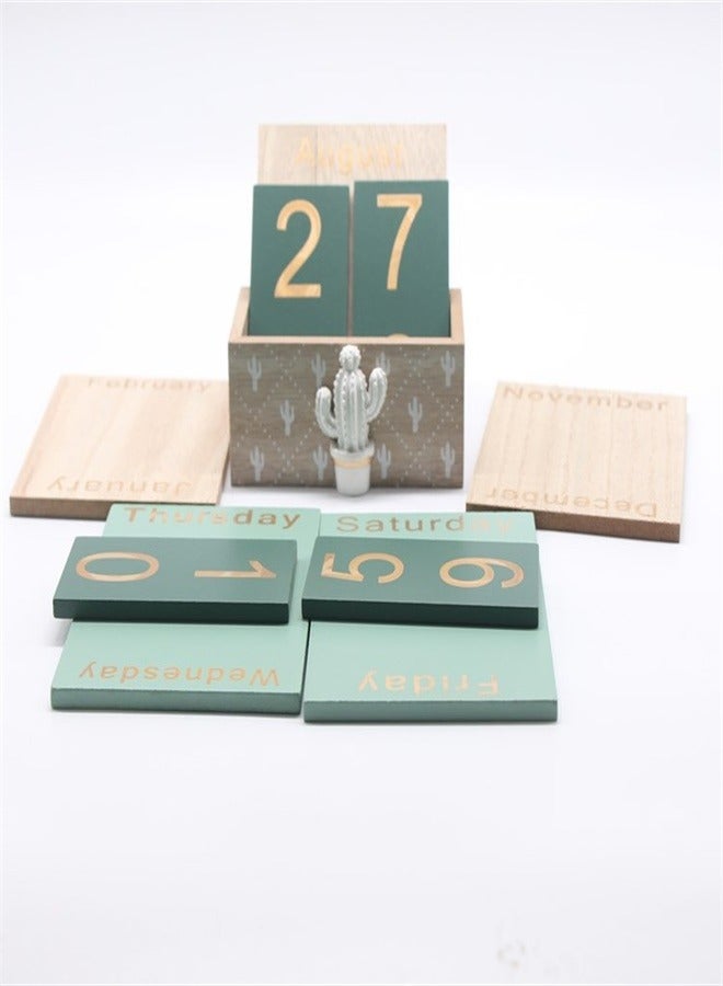 Generic Wooden Calendar Wooden Flip Desk Blocks Calendar Decal Week Month Date Display Home Office Decoration  - Image 4