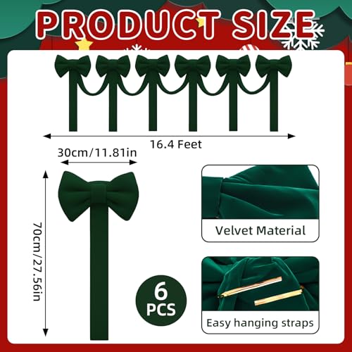 Civaner 164 ft Christmas Velvet Bow Garland Staircase Decorations with 6 Pcs 275 Inch Large Bow for Stair Railing Fireplace Fence Mantle Holiday Decor Xmas Indoor OutdoorGreen - Image 3