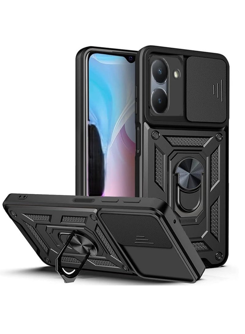 جراب حمايه مقاوم للصدمات وحمايه للكاميرا مزود بدبله معدنيه متوافق مع   Vivo Y36 /Y27s  (اسود)