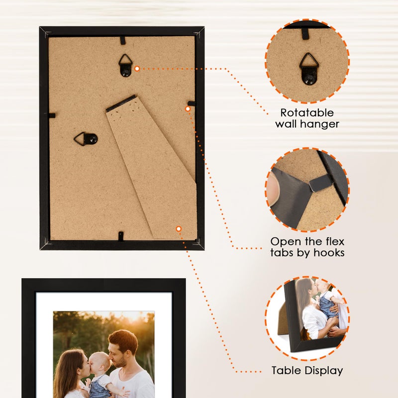 FIXSMITH 5x7 Picture Frame Set of 2  Photo Frame with HD Plexiglass  Display Pictures 4x6 with Mat or 5x7 Without Mat Multi Picture Frames Collage for Tabletop or Wall Display  Black - Image 5