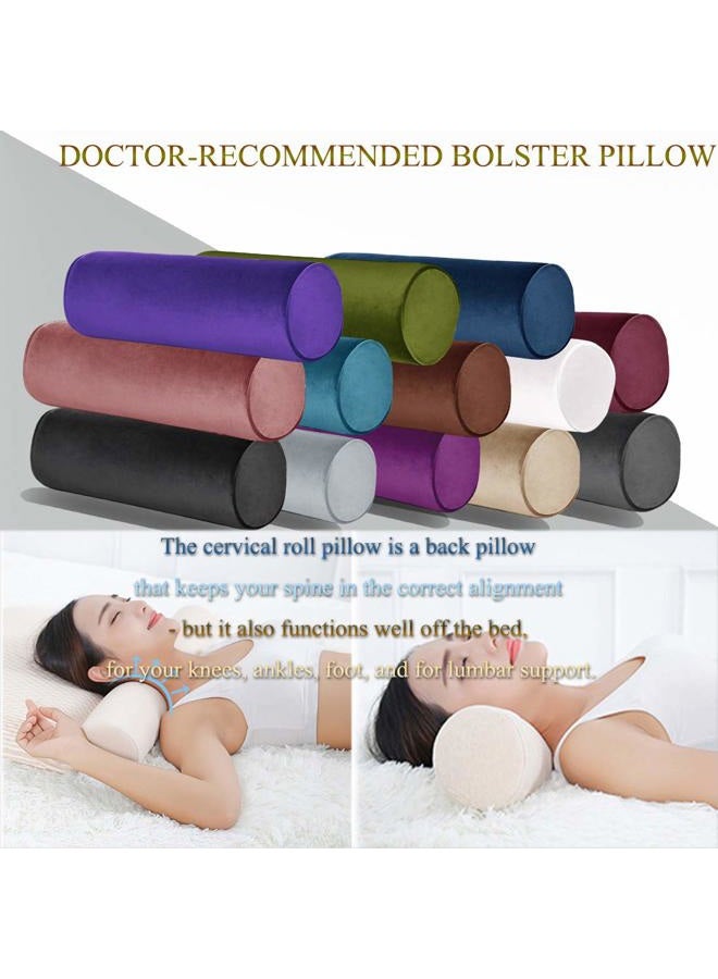 Tinbolunce Memory Foam Roll Pillow for Knee/Leg/Neck - Full Moon Bolster/Round Cylinder Pillow for Sleeping on Side or Back - Removable Cooling Cover Length 18" x 6" Diameter (Gray Pink) - Image 2