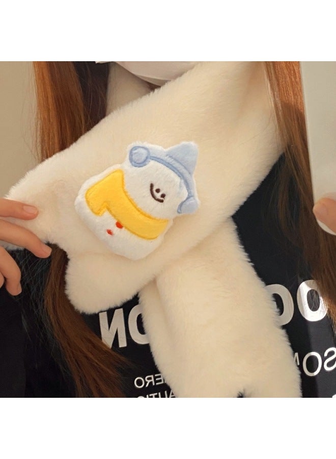 HelloKitty Plush Gloves Hello Kitty Leopard Full Finger Gloves Hanging Neck Women's Winter Cute Scarf Warm Scarf-Color:Blue Snowman Scarf-one Size Fits All - Image 1